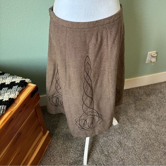 Brown Full Midi Mock Wool Skirt Size 12 - Picture 5 of 9